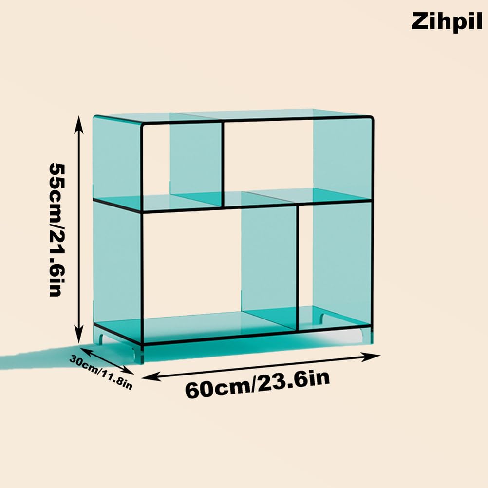 Mały akrylowy regał na książki, otwarta półka w kształcie geometrycznym, szafka do przechowywania, 3 półki, nowoczesny stylowy ekspozycja, salon, przezroczysty regał na książki, stolik