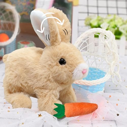 donciety interaktives Kaninchen Spielzeug, Bunny Realistisches Kaninchen, Realistisches Hasenspielzeug Kuscheltier Hase Hüpfendes Kaninchen My Realistic Toy für Kinder (Gelb)