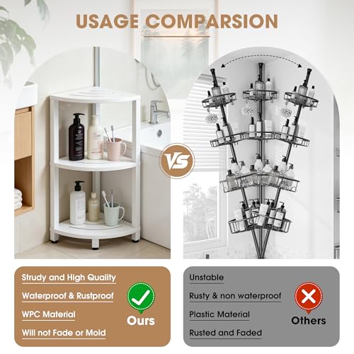 HDPS 3 Tier Floor Standing Corner Shower Caddy Organizer Shelf, Waterproof & Durable Bathroom Shelves Stand Rack with Anti-Slip Feet, Space-Saving Design Storage - Image 4