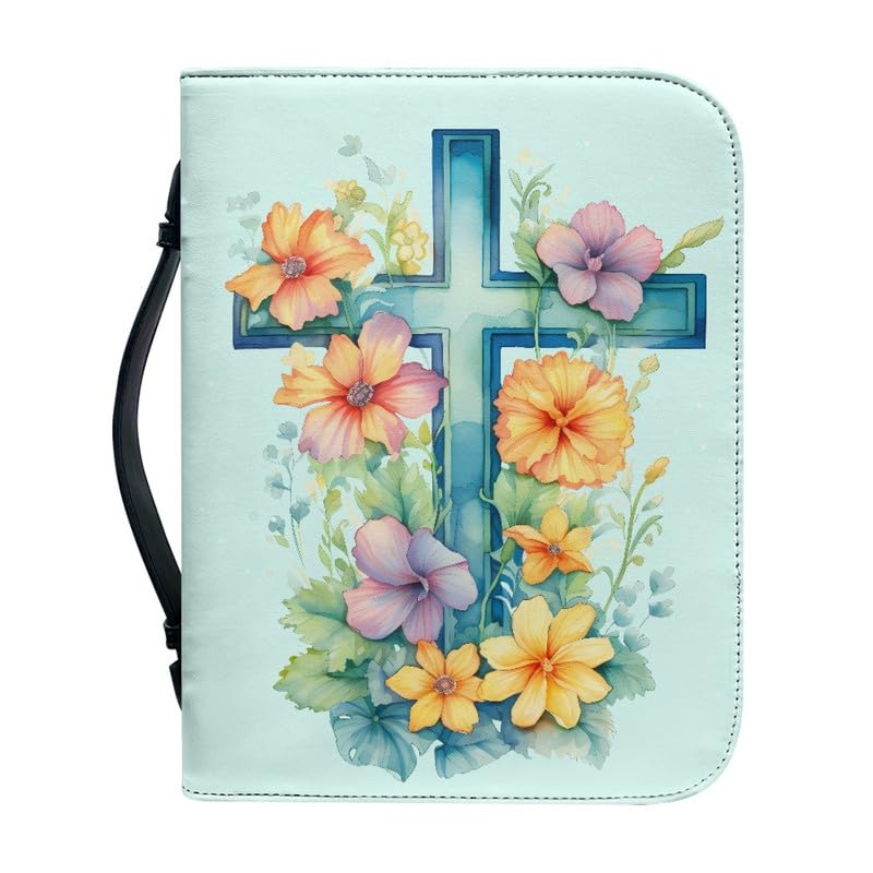 Garronmavis Lord Cross Flower Men-Bible Cover Watercolor Flowers Stylish Books Bag Aesthetic Floral Arts Church Study Book Covers - XL — image 1