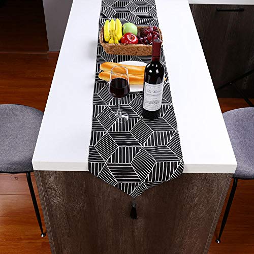 Runner da Tavola in Lino con Motivo Geometrico