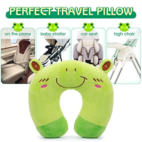 H Homewins Travel Pillow For Kids Toddlers - Soft Neck Head Chin Support Pillow,Cute Animal,Comfortable In Any Sitting Position For Airplane,Car,Train,Machine Washable,Children Gift(Frog) #TOP5