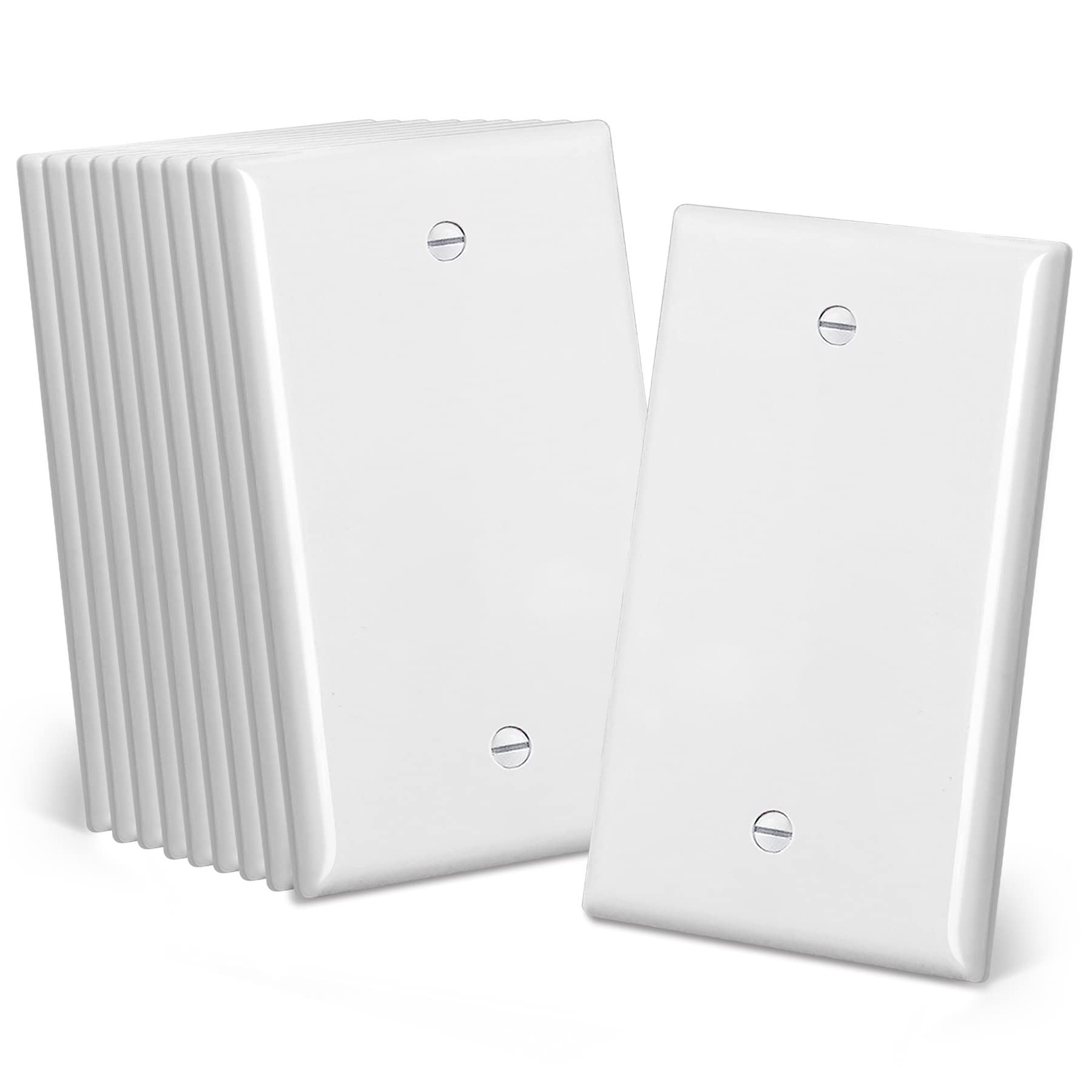 CML Mid-Size Blank Wall Plate Cover, 10 Pack No Device Electrical Outlet Receptacle Covers, 1-Gang Switch Plates, Midway Size 3.18” x 5”, Impact Resistant, Gloss Finish, White