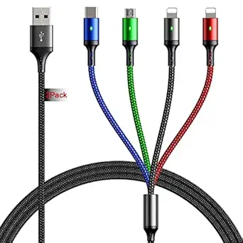 [2Pack 6Ft] Multi Charging Cable 4A, Multi Charger Cable, Adapter 4 in 1 Multi Charging Cord, Multi USB Cable, Fast Charging Cable with IP/Micro USB/Type C Ports for Cell Phones/IP/Samsung/PS/More