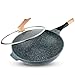 Wok antiaderente multifunzionale con fondo piatto multifunzionale in pietra medica ispessita da 32 cm Padella antiaderente per uso domestico per fornello a induzione a fuoco diretto Fornello a gas