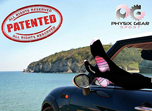 Physix Gear Medias de compresión para hombre Medias de compresión Alta Mujer Viaje avión embarazada maternidad manga de compresión pantorrilla mujer, negro y rosa., XL/XXL