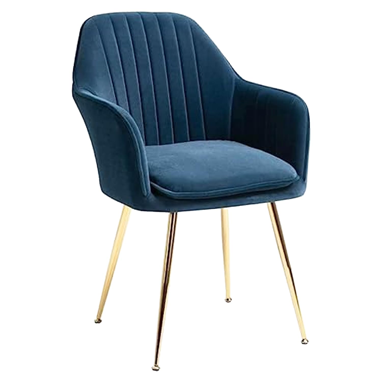 Chair Maker Velvet Dining Chair, Accent Arm Chairs, Golden Metal Legs, Chairs for Bedroom, Living Room, Restro, Hotels, Cafe, Cushioned Soft Seat with Arm Rest (Blue) 1