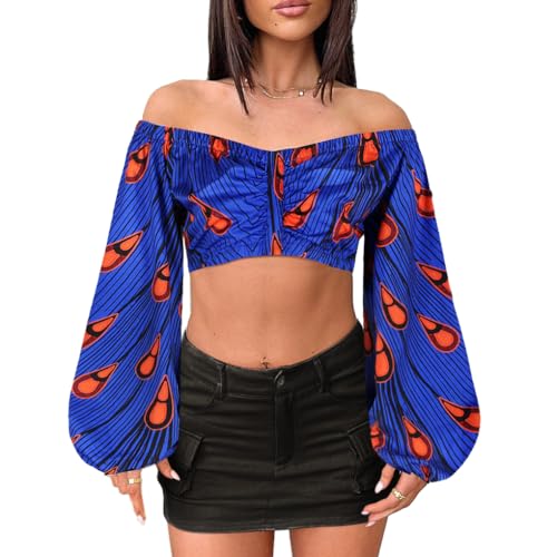 Mocure Women African Off Shoulder Crop Top Bohemia Printing Tube Blouse for Party Rave Festival3