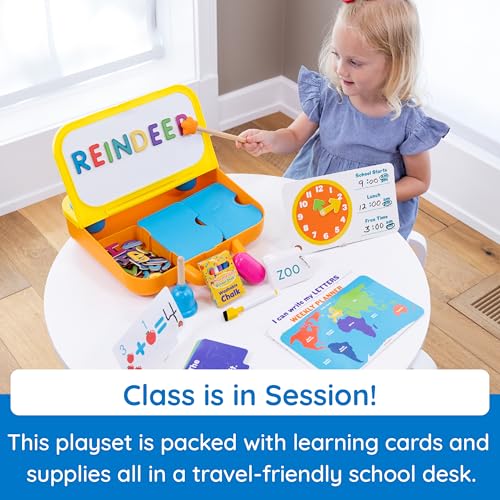 Image of Fat Brain Toys Pretendables School Set, Pretend Play Toys with Magnetic Alphabet Letters and Storage, Alphabet Learning Toys, Pretend Play Teacher Set, Ages 3+