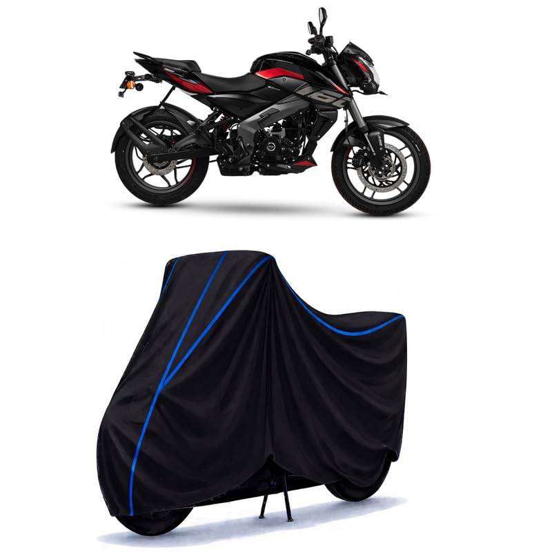 Image of Bajaj Pulsar 160 Bike Cover Water Resistant Universal Motorcycle Rain | Heavy Duty UV Protection, Dust, Scratch Indoor Outdoor All Weather with Black Blue Piping Elastic