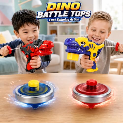 Image of Zest 4 Toyz Dino Gyro Attack Launcher Toy Set for Kids | Spinning Battle Tops with Gun Launcher | Light & Action Fighting Game | Multiplayer Fun Toy Gift for Boys & Girls 6+ Years (Yellow)