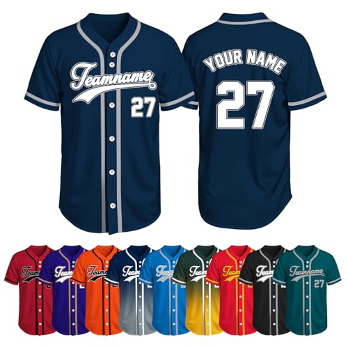 Custom Baseball Jersey - Personalized Stitched/Printed Name, Number & Logo, Button Uniform for Men Women Youth Kids, Fan Sports Shirt