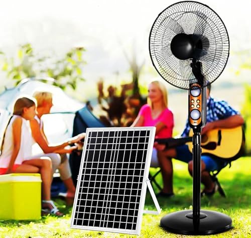 LPONAA Ventilador Solar Inalámbrico para Exteriores, Recargable por Energía Solar, con Pedestal, Oscilante, De 4 Velocidades, Ideal para Camping, Playa Y Albergue.