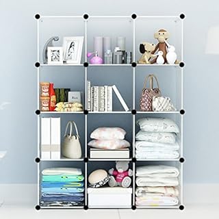 KOUSI Portable Storage Cubes-14 x14 Cube (12 Cubes)-More Stable (add Metal Panel) Cube Shelves with Doors, Modular Bookshelf Units，Clothes Storage Shelves，Room Organizer for Cubby Cube