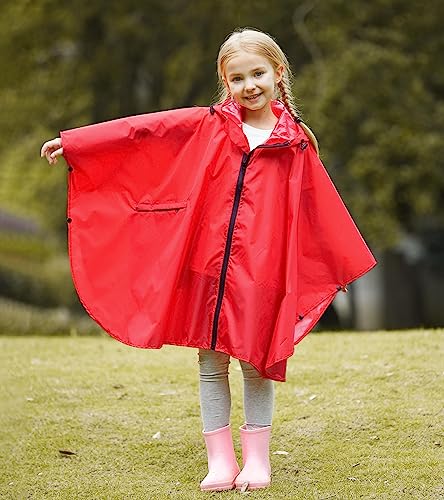 Image of SaphiRose Lightweight Kids Rain Poncho Waterproof Jacket Zipper Up Rain Coat