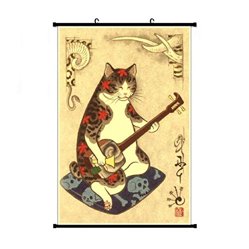 Fubuki A Wide Variety of Vintage Retro Japanese Samurai Cat Tattoo 16 Wall Scroll Hanging Decor (16x24 in, 24x36 in)