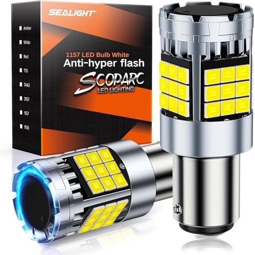 Image of SEALIGHT 1157 LED Bulb White, Anti Hyper Flashing 7528 BAY15D LED Bulbs for Reverse Light, Turn Signal Light, Parking DRL Tail Brake Lights, 6000K White, 2 Pack