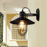 PIHAPPY Glass Shade Black Metal Wall Sconce Light, Swing Arm Modern Design Wall Lamp, Rustic Industrial Wall Light Fixture for Shed, Farmhouse, Kitchen, Porch 1PC Without Bulb