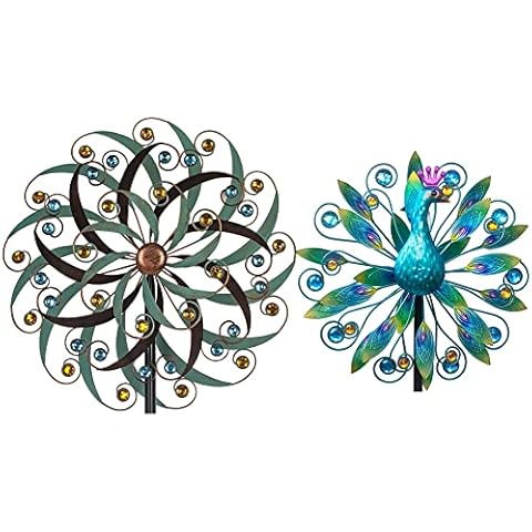Stargarden Large Metal Wind Spinners for Outdoor Metal Yard Art Wind Sculptures （80 * 20 Inch）& Peacock Wind Spinner-Double Wind Sculpture Metal Windmill (58.2 * 13 Inch) Cover
