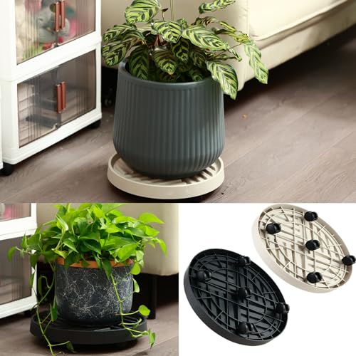Kvyusflourish 4 Packs 9 Inch Plant Caddy With Wheels Rolling Plant Stand With Wheels Plant Dolly With Drain Tray Outdoor Big Plant Holder Plant Roller Cart thumb #4