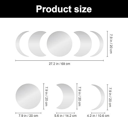 Miniatura 2 de 5 calcomanías de pared de espejo de fase lunar, acrílico, autoadhesivas, espejo de luna escandinavo, decoración de pared, decoración bohemia para el