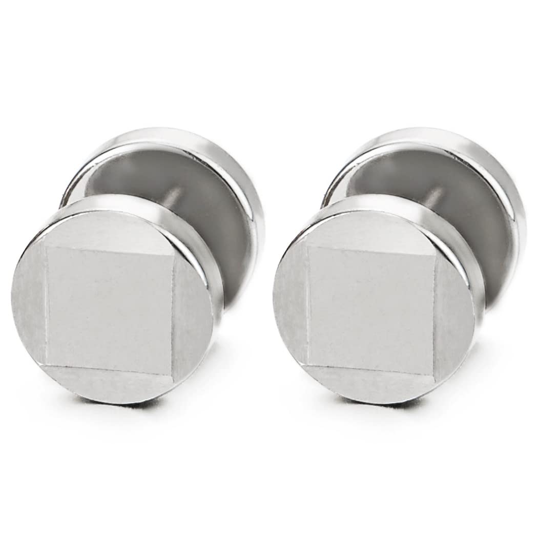 Circle Disc Square Laser Pattern Earrings Mens Women Steel Tunnel Cheater Fake Ear Plugs Gauges