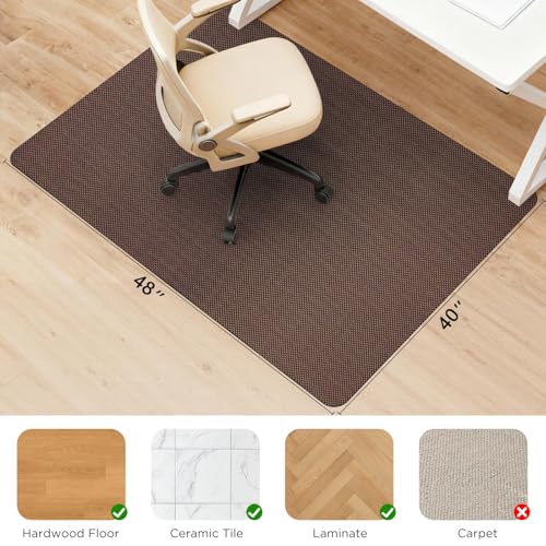 Image of Sycoodeal Chair Mat, 40 inch x 48 inch Office Chair Mat for Hardwood and Tile Floor, Heavy Duty Floor Protector for Rolling Chairs, Non-Slip,Computer Mat for Home Office(Brown)