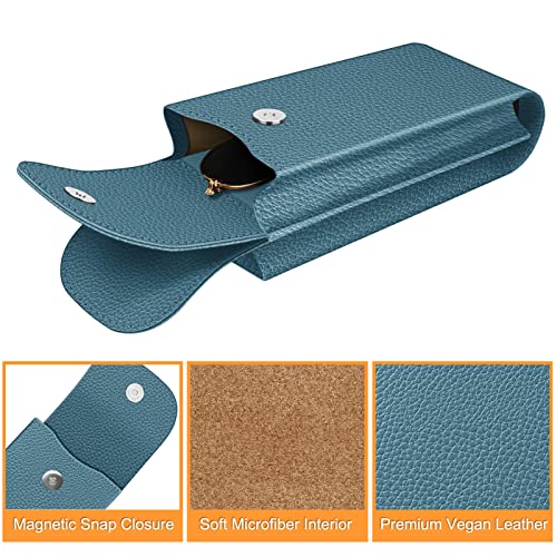 Image of FINTIE Double Glasses Case with Carabiner Hook, Portable Vegan Leather Eyeglass Case Anti-scratch Sunglasses Pouch
