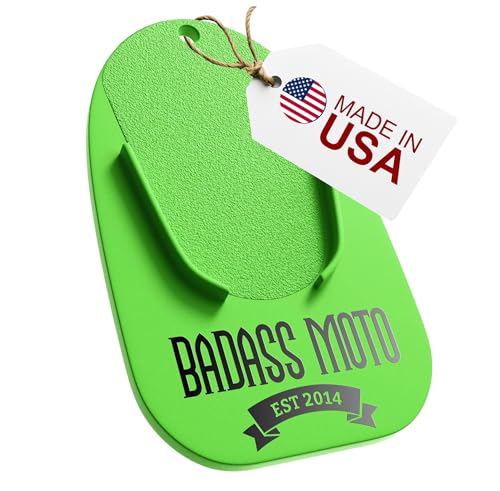 Badass Moto Motorcycle Kickstand Pad - Kick Stand Puck Coaster Plate for Harley Davidson Touring & Sport Bikes Motorcycle Accessories for Grass Dirt Hot Pavement Parking Pad - Made in USA Green