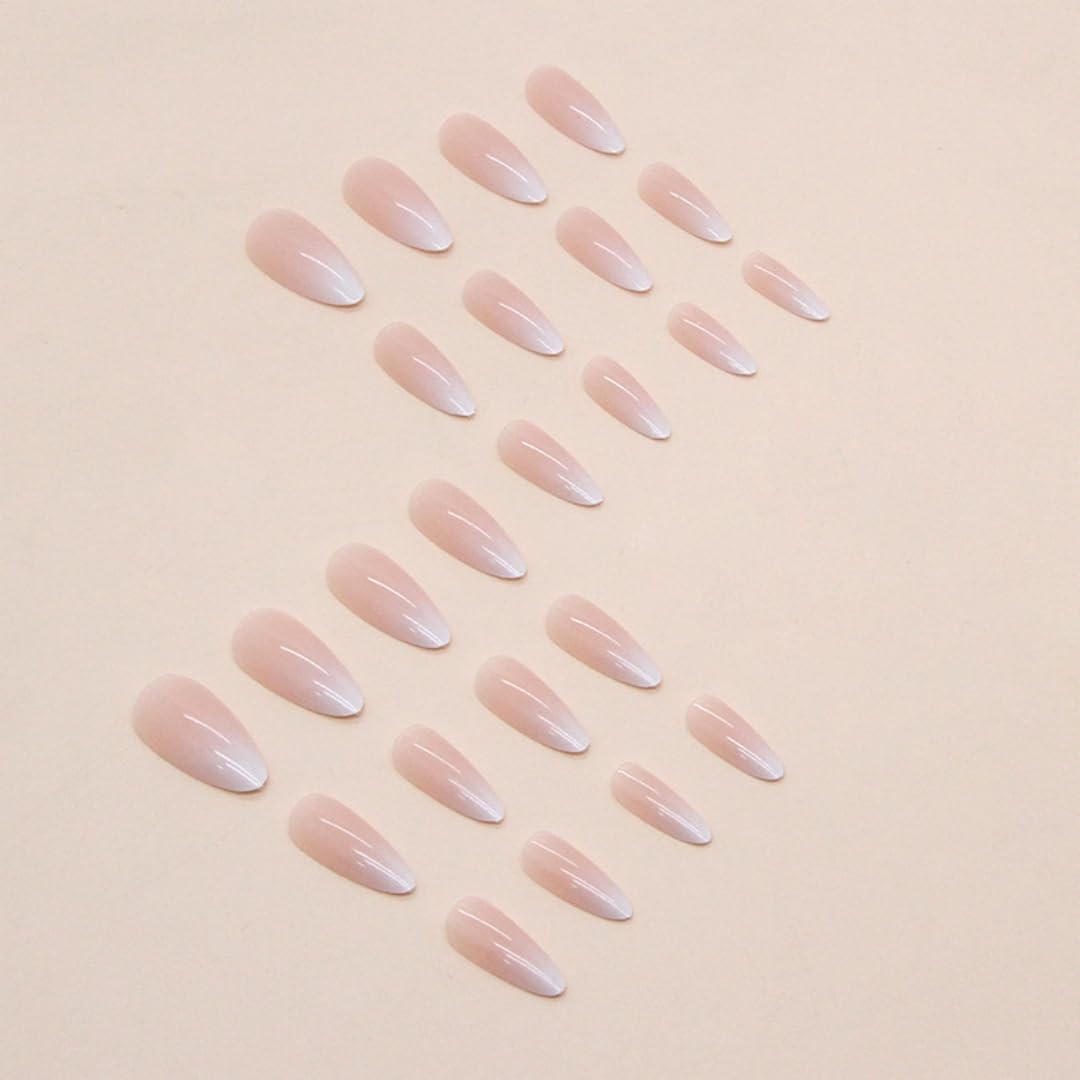 KQueenest Ombre Press on Nails Almond, French Tip False Nails Medium Stiletto, Gradient Nude Pink Fake Nails Press ons - Image 3