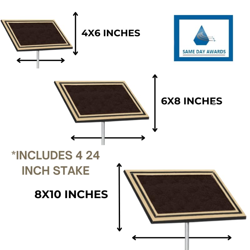 Same Day Awards Brown/Gold Outdoor Weatherproof Memorial/Rememberance/Grave Marker Plaque w/Stake - Optional Artwork/Symbols Available (Sizes: 4x6, 6x8 or 8x10 Inches) - Engraving Included (4x6 Inches)