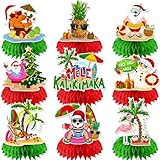 Hawaiian Christmas Decorations Honeycomb Centerpiece,9pcs Tropical Christmas Decorations Centerpieces Red and Green Mele Kalikimaka Party Decorations Hawaiian Centerpieces for Tables