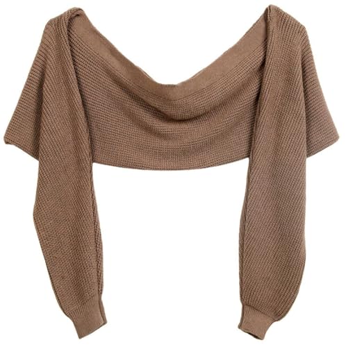 Women's Acrylic Knitted Shawl with Sleeves Warm Scarf Wrap for Fall Winter Solid Color Long-Cuff Shoulder Cape