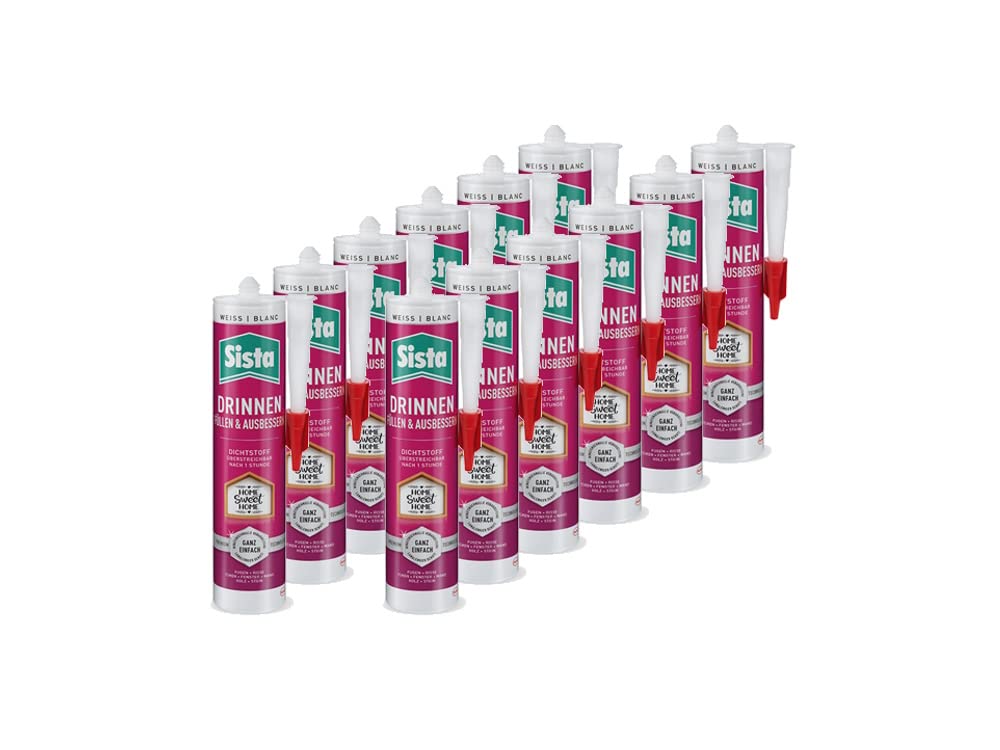 SISTA DRINNEN Füllen & Ausbessern, Fugen Dichtstoff für den Innenbereich, einfach verwendbarer Acryl Fugenfüller zum Ausbessern, überstreichbar nach 1 Stunde, 12x280ml Kartusche