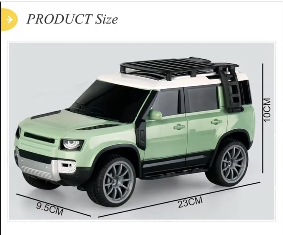 Image of TOYMELO Remote Control Defender Die-cast Car 4Wd High-Speed Off-Road Rc Car with Led Lights, 1:18 Scale Roof Rack and 5 Side Steps, Random Colour and Remote