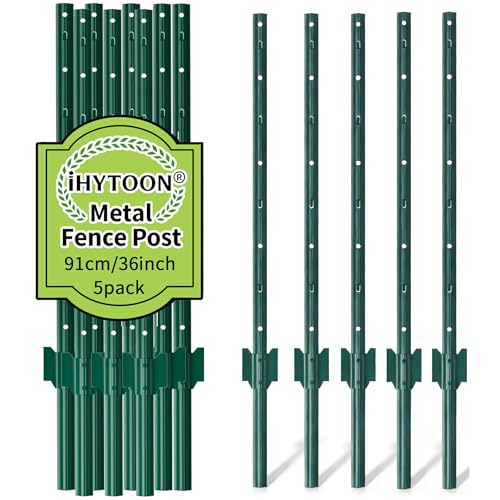iHYTOON 91cm Zaunpfosten 丨 Robuste und langlebige Metall Zaun Pfosten-Pack von 5, No-Dig Garten U Pfosten für Draht Fechten Stahl Zaun Pfosten für Hof, im Freien (5)