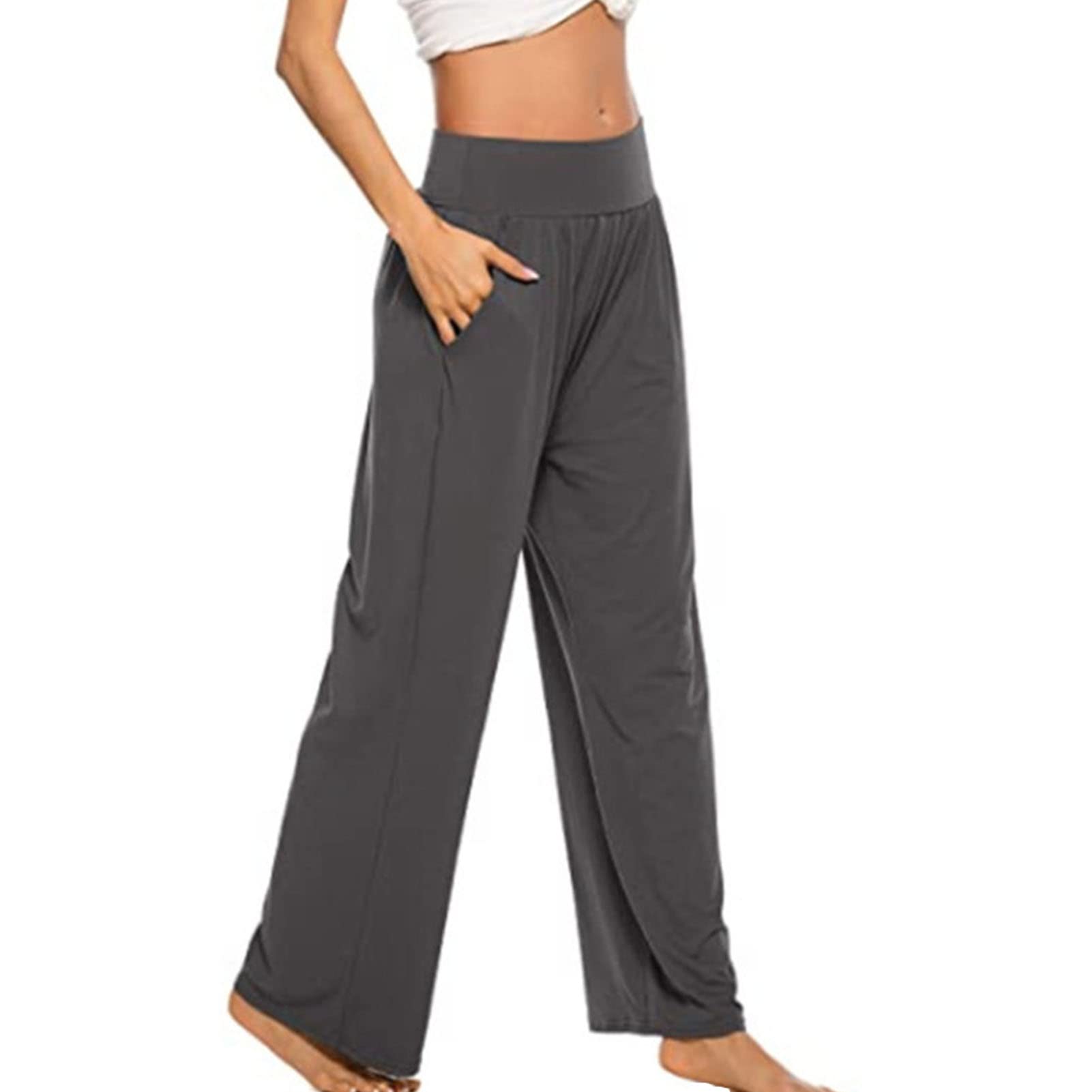 Maiyifu-GJ Wide Leg Yoga Pants for Women Elastic High Waist Casual Lounge Pants Loose Comfy Stretch Flowy Sweatpants (Dark Grey,Small)