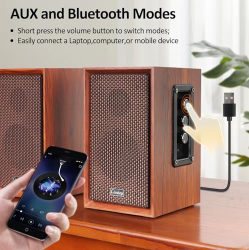 40W Bluetooth Bookshelf Speakers,Computer Speakers,2.0 AC Powered Wooden PC Speakers with Strong Bass,7.28" X 2 AC Powered USB Input Speakers with DSP,Wooden Speaker for Laptop (C5201-US) - Image 5
