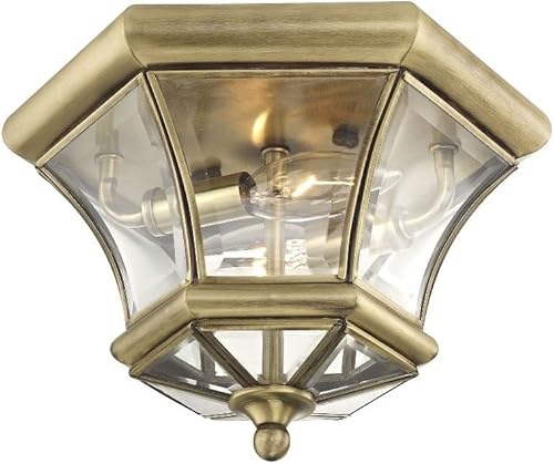 Miniatura 7 de Livex Lighting 7052-91 Monterey - 2 luces para exterioresinteriores, acabado de níquel cepillado, montaje empotrado de latón macizo con vidrio