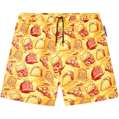 Fortnite Boys Swim Trunks Shorts with Mesh Lining UPF 50 Swimsuit Beach Pool Bathing Suit Gamer Swimwear 716Y (7-8 Years Yellow Fortnite)