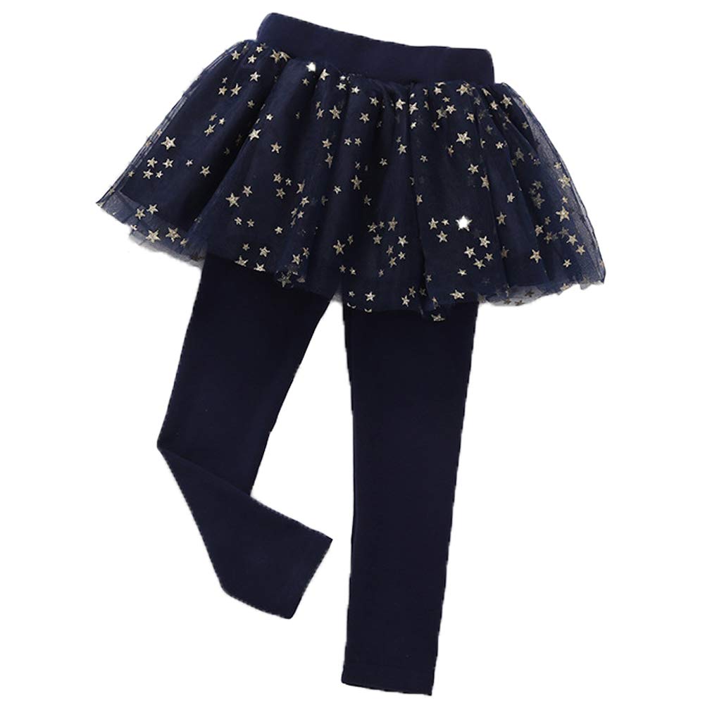 Little Girls Footless Leggings with Tutu Ruffle Twinkle Star Skirt Stretchy Cotton Pantskirt