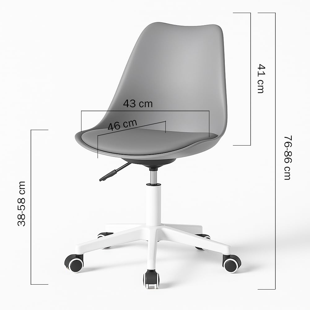 BAKAJI Sedia da Ufficio Scrivania Ergonomica Design Moderno con Altezza Regolabile e Cuscino Imbottito ad Alta Densità, Seduta Girevole con Ruote Piroettanti, Ideale per Casa, Studio (Grigio)