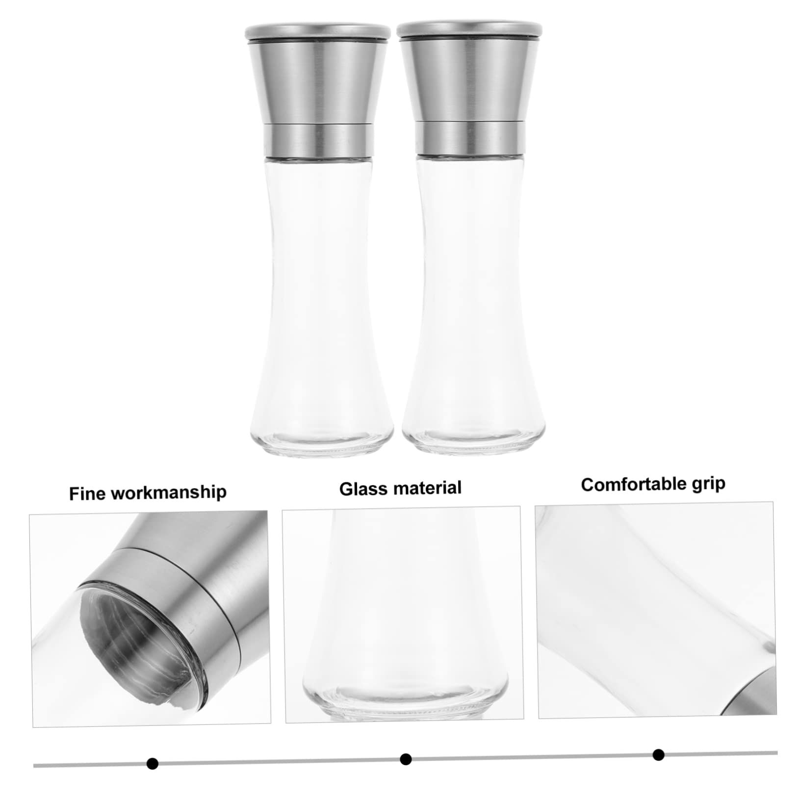 OFFSCH 2pcs Adjustable Pepper Grinder Set Salt Mill for Home Restaurant Kitchen Use Manual Shaker with Safe Grinding Core