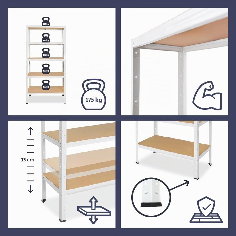 shelfplaza® 200x60x40cm HOME Scaffale metallo per carichi pesanti bianco con 6 ripiani con 145kg capacità di carico/Scaffali in metallo per garage come scaffali per ripostiglio o officina