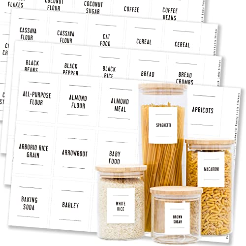 180 Vorratsetiketten für Behälter, v2croft Schwarzer Text auf mattem Vinyl, Aufkleber Lebensmittelnamen, Organisationsetiketten Gläser, Kanister und Vorratsbehälter (wasserfest), Weiß Cover