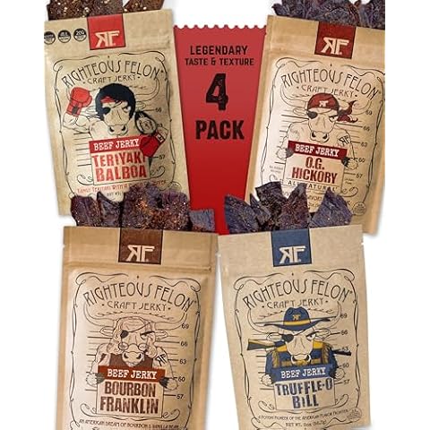 Righteous Felon Beef Jerky | All-Natural Jerky - Locally Sourced & Dried Beef Jerky - Low-Sugar Healthy Jerky Snacks (Sampler Pack) Cover