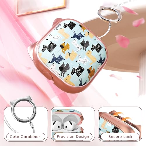 Image of for AirPods 4 Case with Cleaning Kit, Cute Cat Ear Print Design & Cute Buckle, Inverted Phone Holder Design, Top Safe Lock Buckle Design, for Girls AirPods 4 case 2024, Rose Gold Animal
