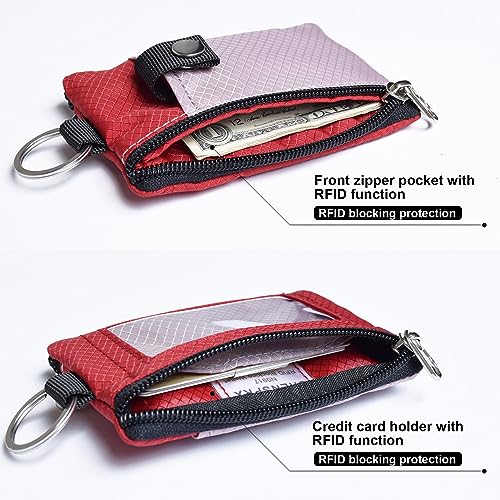 Image of CHENSPRX Minimalist RFID Blocking Small Wallet with ID Window,WaterResistant Zip Id Case Wallet with Lanyard Keychain for Cards,Cash,Travel,Women,Men