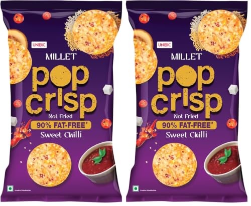 Image of UNIBIC Pop Crisp I Millet Chips I Sweet Chilli I Popped Chips I | Not Baked Not Fried |90% Fat Free | Low Calorie | Healthy Snacks | 40 Grams (Pack of 2)
