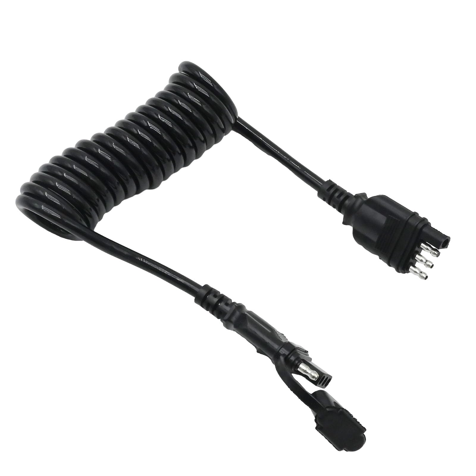 Saihisday 4 Way Flat Trailer Extension Coiled Cable 8 Feet Male and Female Wiring Harness Adapter Extension Wiring Cable with Dust Cover Plug &amp; Play Connector 18 Guage